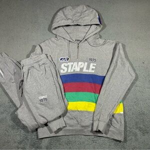 Staple Pigeon Men’s XL 1/4 Zip Hoodie Sweatpants Set Grey Multicolor